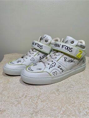 Zadig & Voltaire Mid Flash Graffiti White Low Top Sneakers 40 US 9